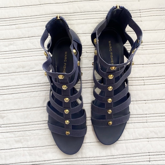 Marc Fisher Cage Sandals with Block Heels in Navy sz 9.5 - Picture 2 of 7